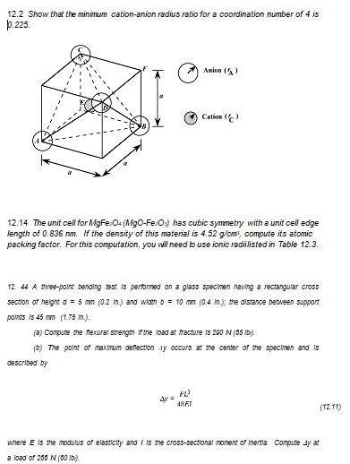 Answered 12 2 Show That The Minimum Cation Anion Bartleby