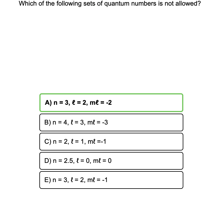 Answered Which Of The Following Sets Of Quantum Bartleby