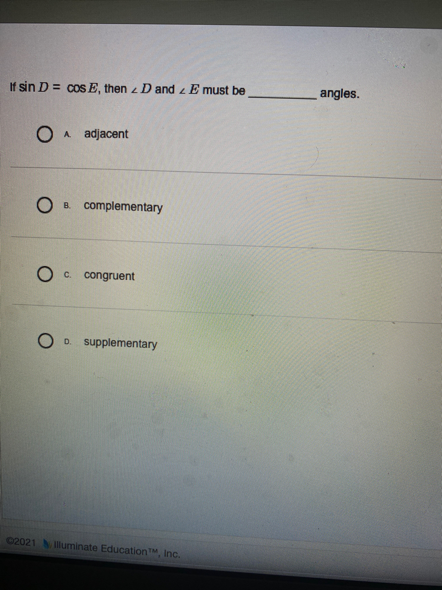 Answered If Sin D Cos E Then Z D And Z E Must Bartleby