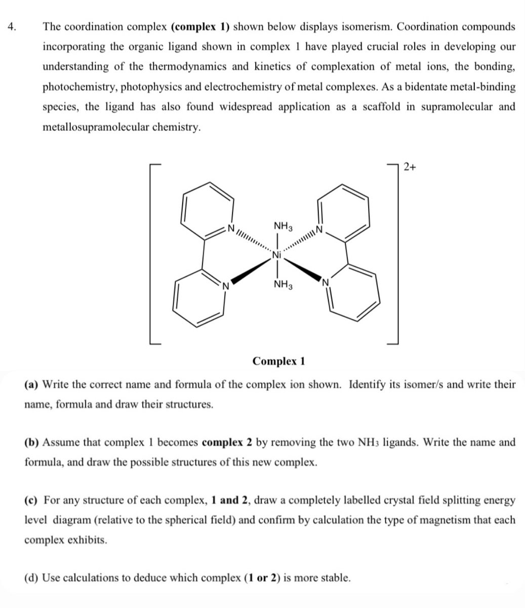 Answered: The Coordination Complex (complex 1)… | Bartleby