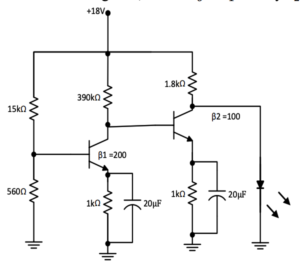 Answered: +18V 1.8kO 390kn 15kn B2 =100 B1 =200… | bartleby