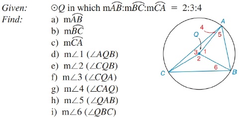 Answered: OQ in which mÁB:mBC:mCÀ = 2:3:4 a) mÁB… | bartleby