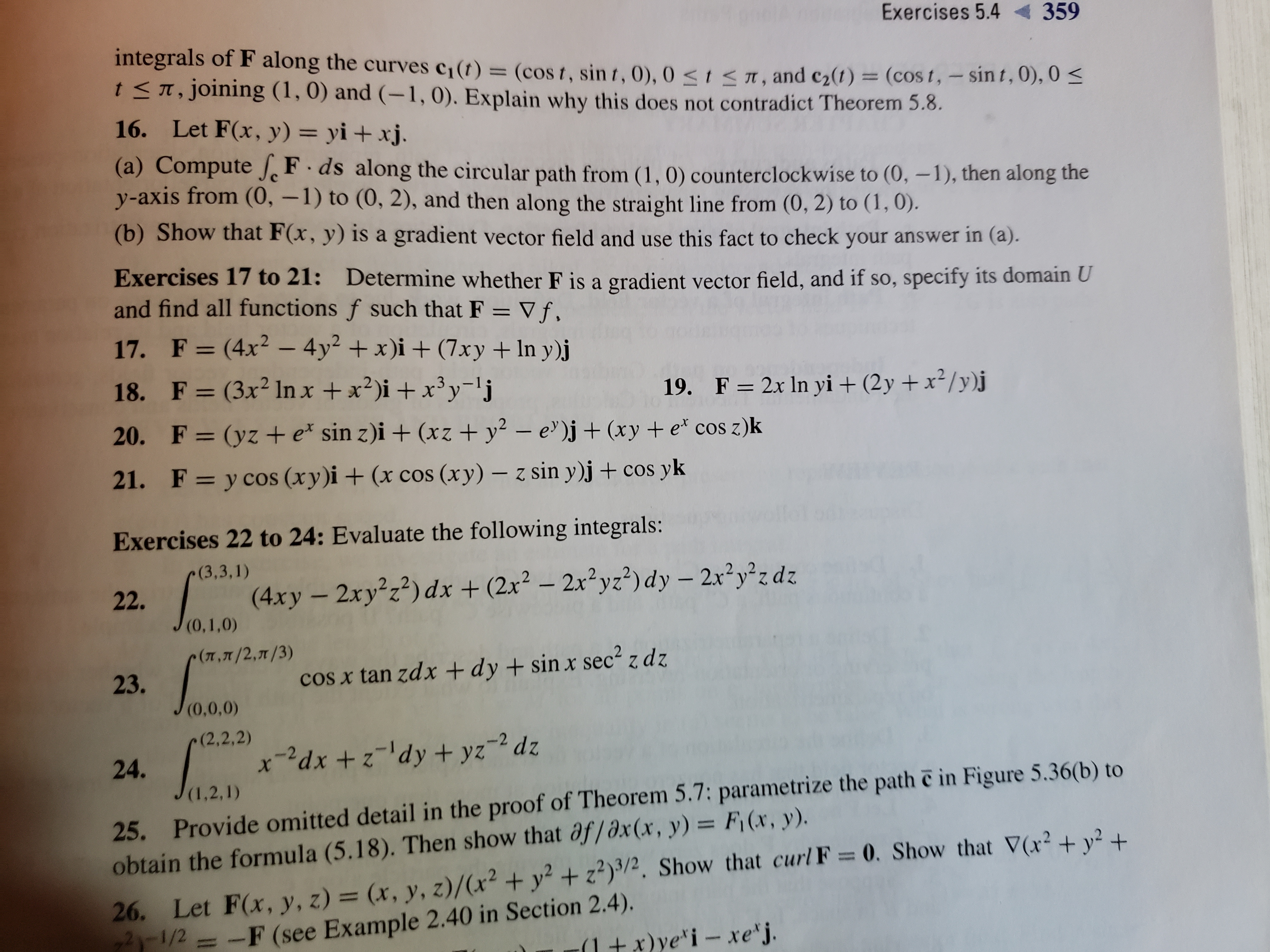 Answered Exercises 5 4 359 Integrals Of F Along Bartleby