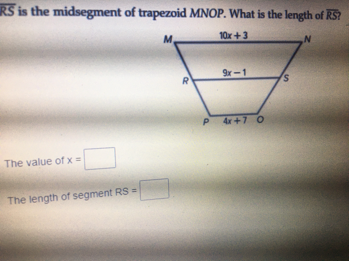 Answered Rs Is The Midsegment Of Trapezoid Mnop Bartleby