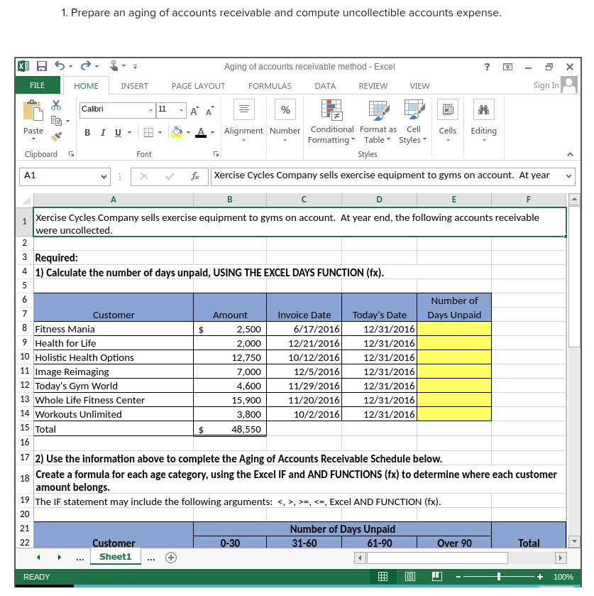 Answered: 1. Prepare an aging of accounts… | bartleby