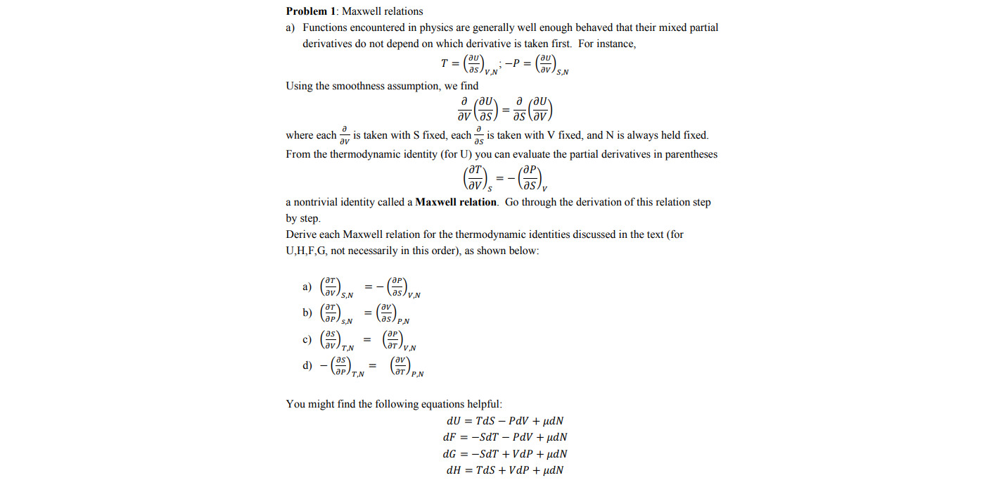 Answered Problem 1 Maxwell Relations A Bartleby