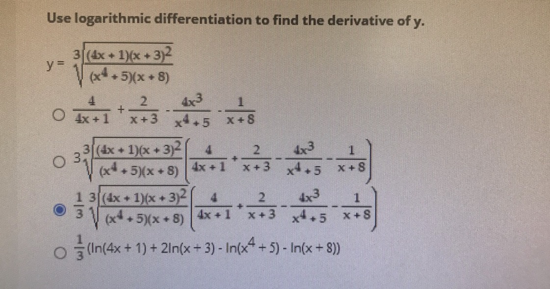 Answered: Use logarithmic differentiation to find… | bartleby