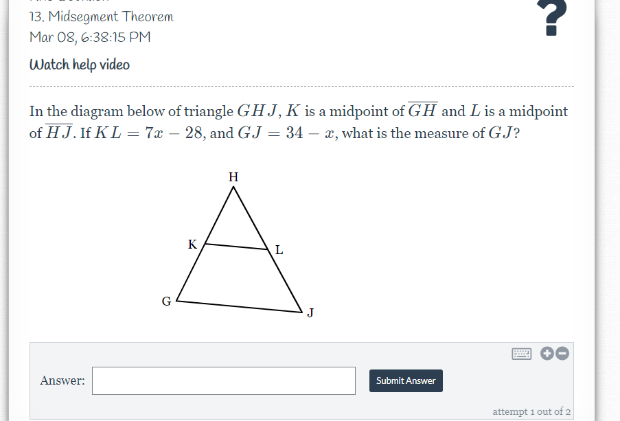 Answered In The Diagram Below Of Triangle Ghj K Bartleby