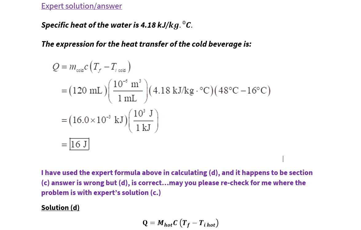 Answered Expert Solution Answer Specific Heat Of Bartleby