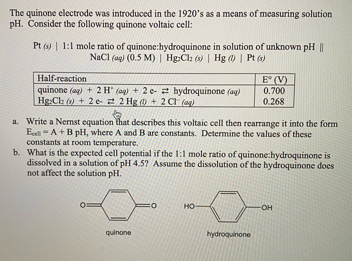 Answered The Quinone Electrode Was Introduced In Bartleby