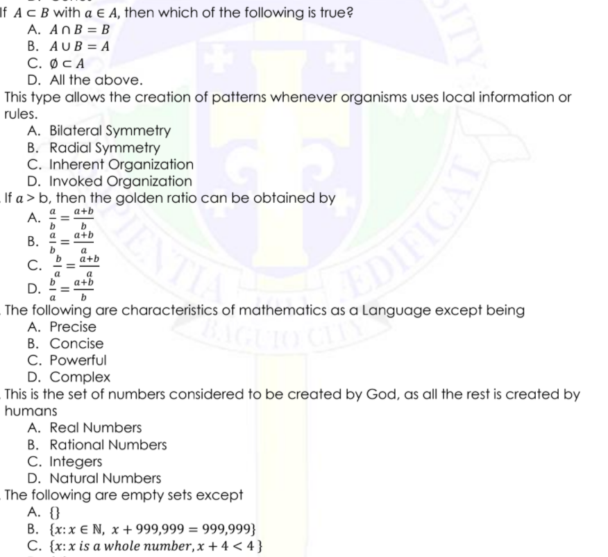 Answered If A C B With A E A Then Which Of The Bartleby