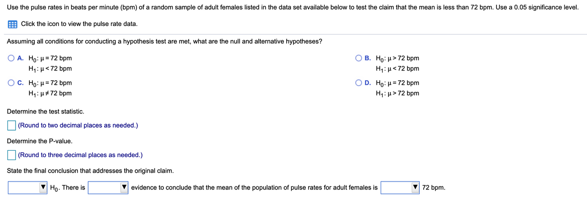 Answered: Use the pulse rates in beats per minute… | bartleby