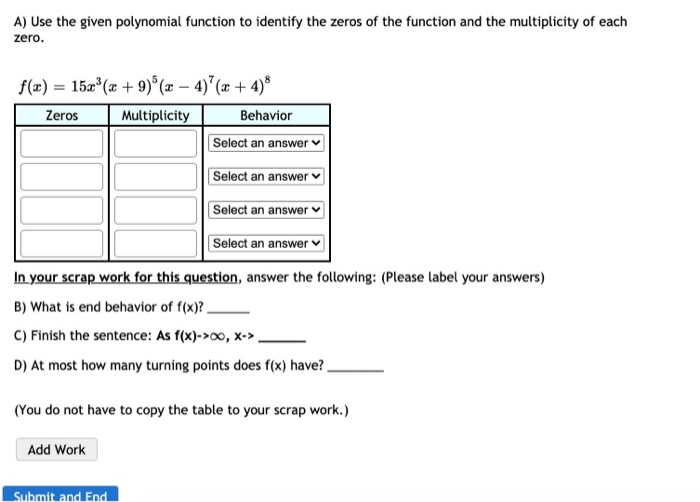 Answered A Use The Given Polynomial Function To Bartleby