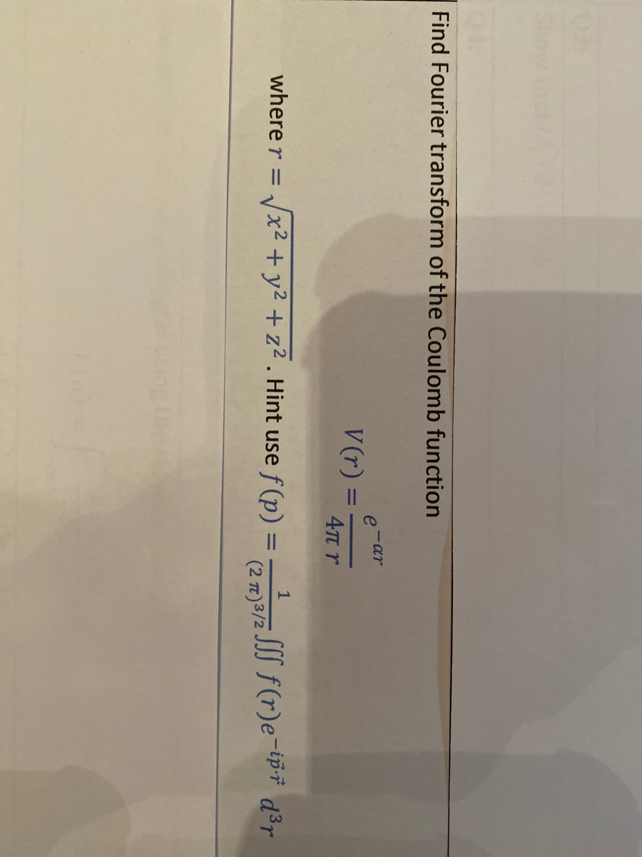 Answered Find Fourier Transform Of The Coulomb Bartleby