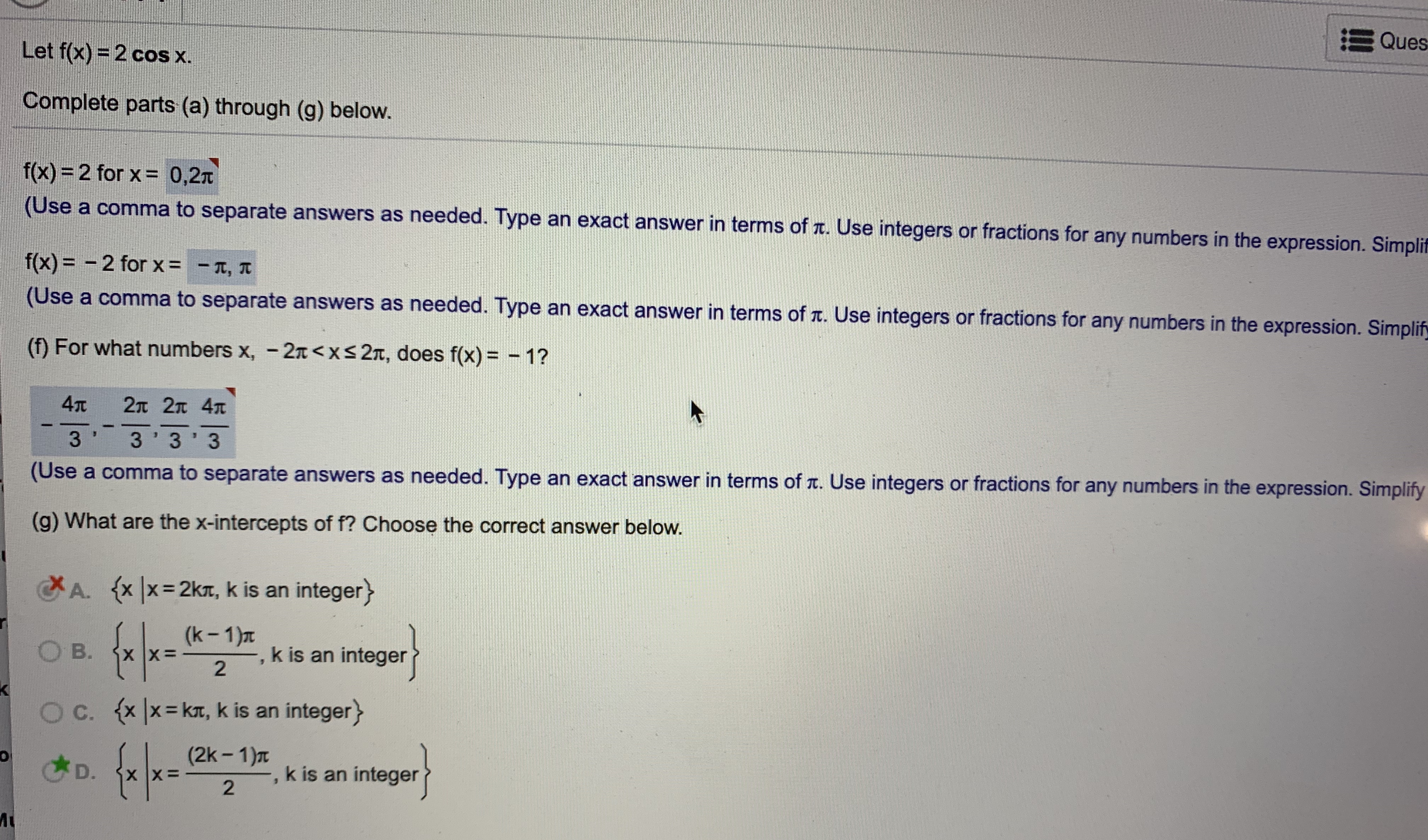 Answered Let F X 2 Cos X Complete Parts A Bartleby