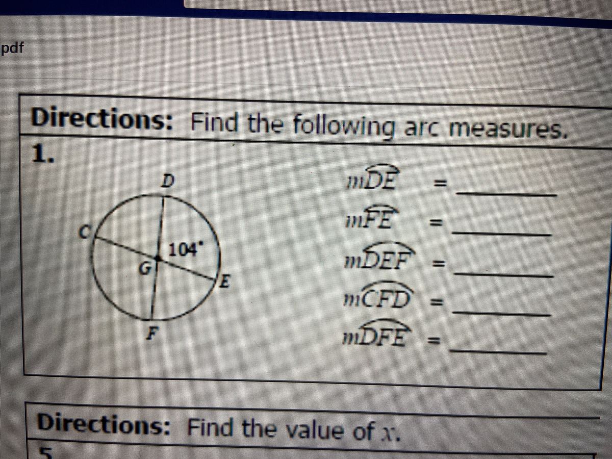 Answered Directions Find The Following Arc Bartleby