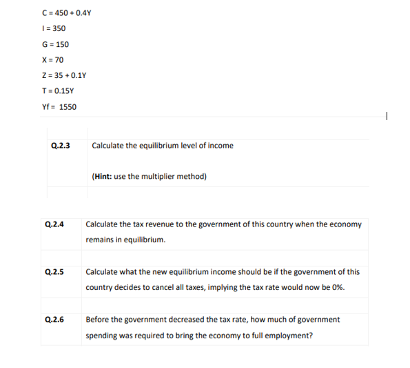 Answered Q 2 3 Calculate The Equilibrium Level Bartleby