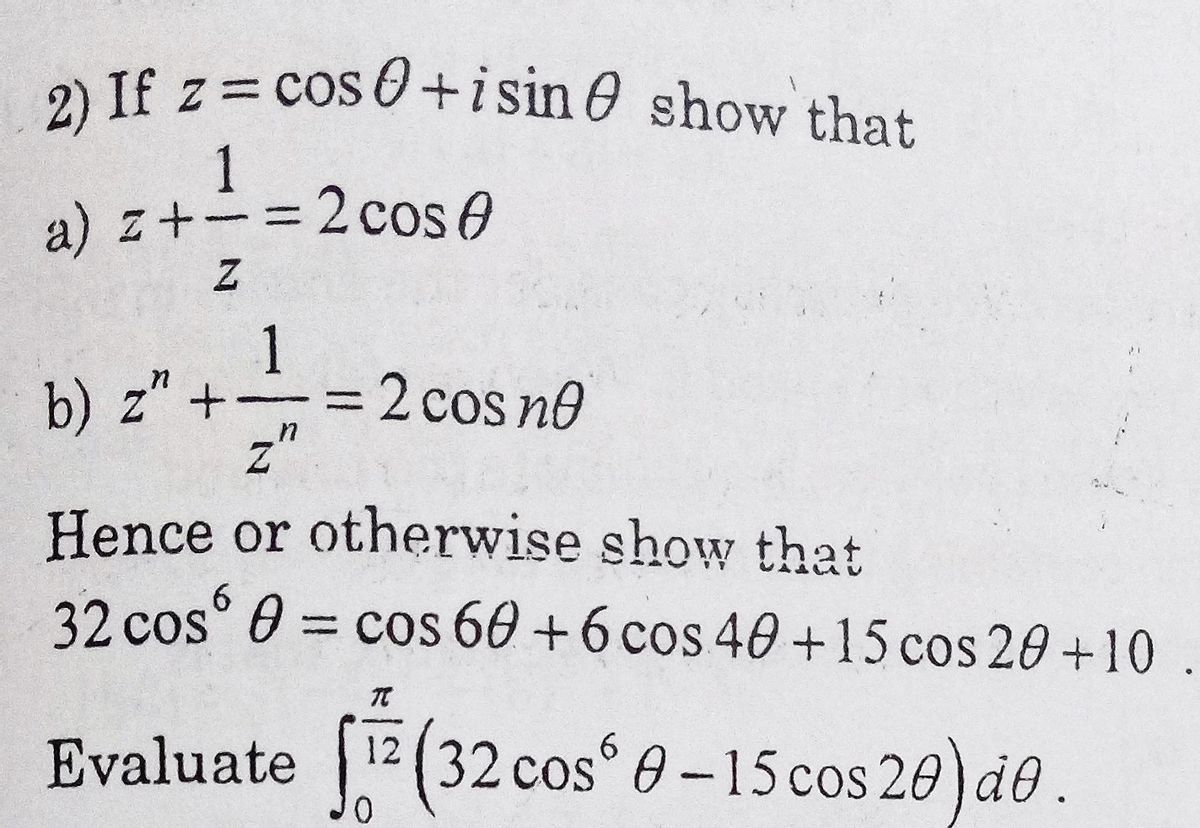 Answered 2 If Z Cos 0 Isin 0 Show That 1 2 Bartleby