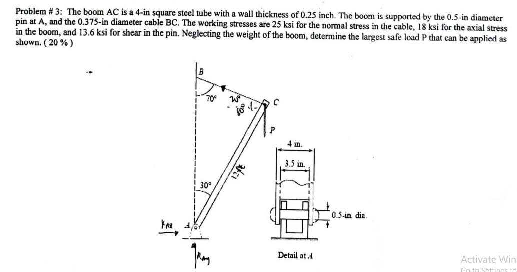 Answered: Problem # 3: The boom AC is a 4-in… | bartleby