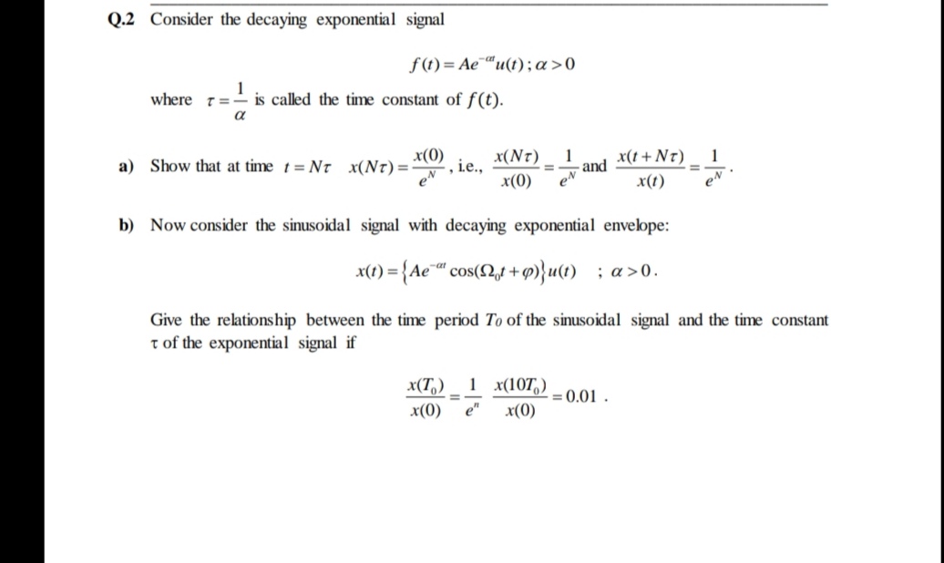 Answered Q 2 Consider The Decaying Exponential Bartleby