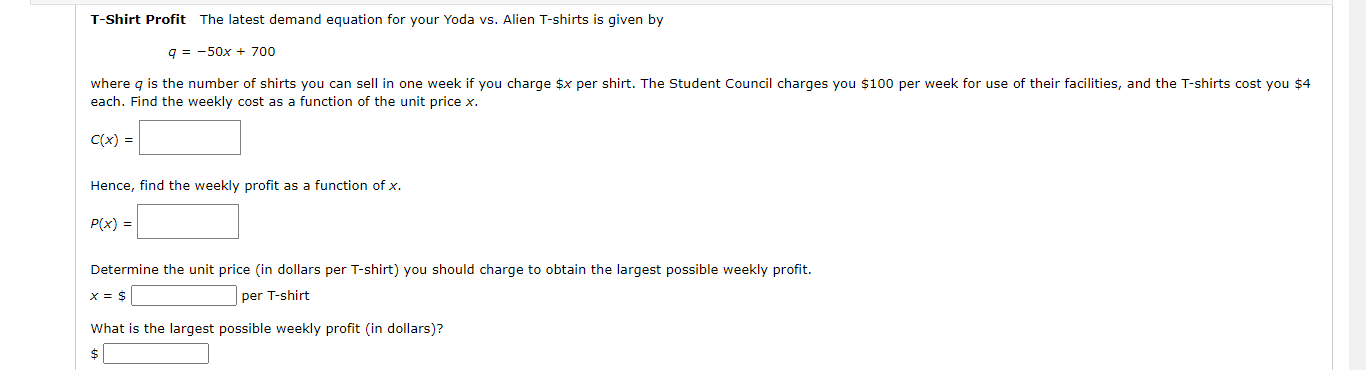 Answered T Shirt Profit The Latest Demand Bartleby