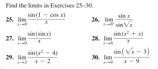 Answered Find The Limits In Exercises 25 30 Sin Bartleby