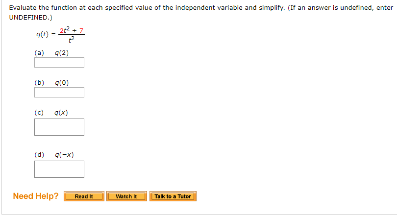 Answered Evaluate The Function At Each Specified Bartleby