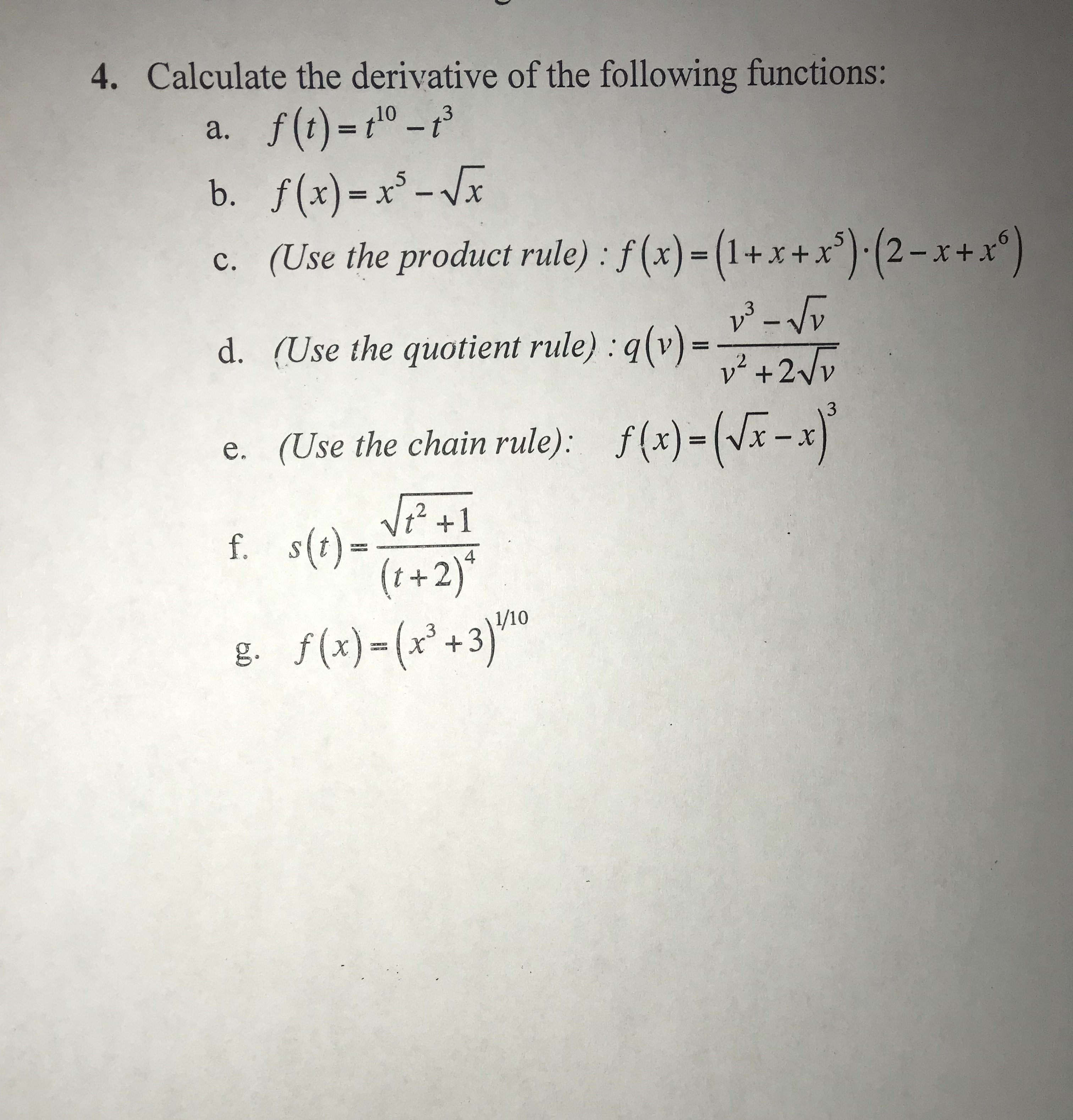 Answered 4 Calculate The Derivative Of The Bartleby