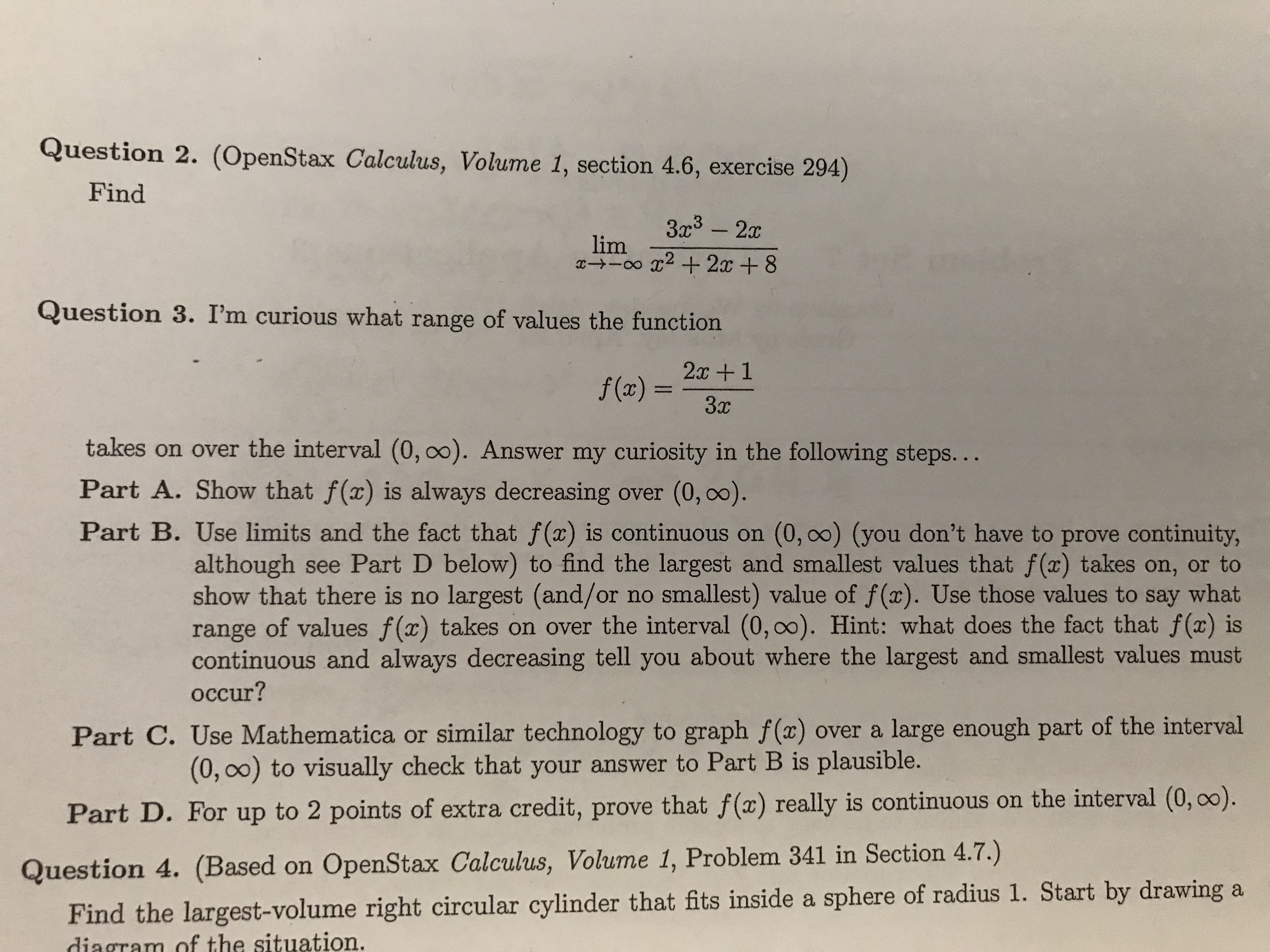 Answered: Question 2. (OpenStax Calculus, Volume… | Bartleby