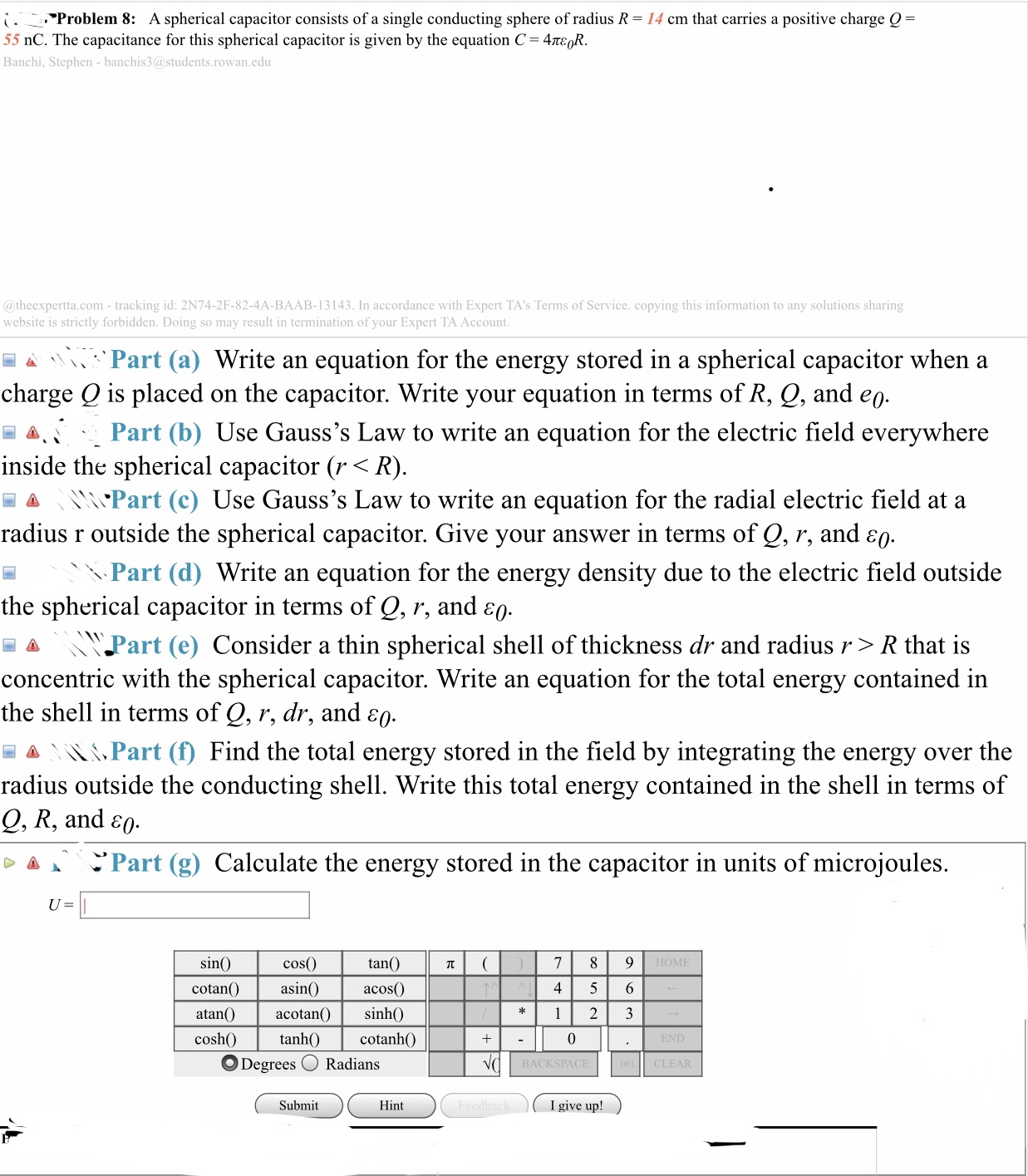 Answered Problem 8 A Spherical Capacitor Bartleby