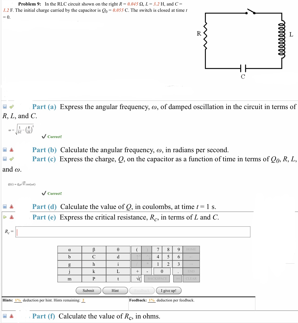 Answered Problem 9 In The Rlc Circuit Shown On Bartleby